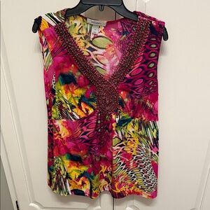 Dress Barn Multicolor Beaded V-Neck Blouse